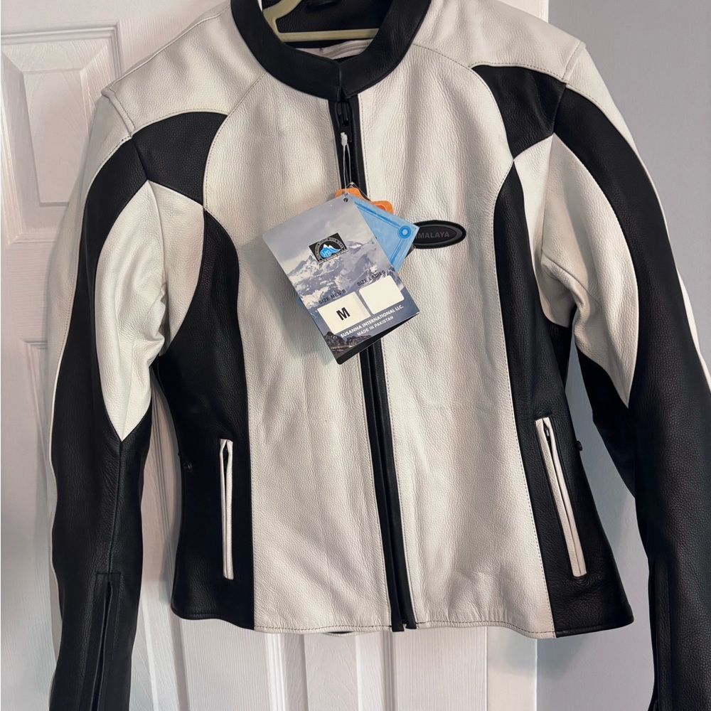 Elegant Black and White Leather Jacket